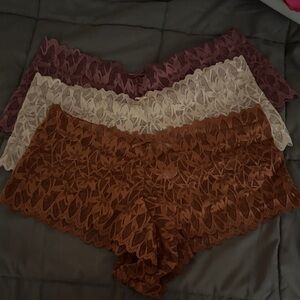 Lace Boyshort Panties Set - Auburn, Cream, Purple